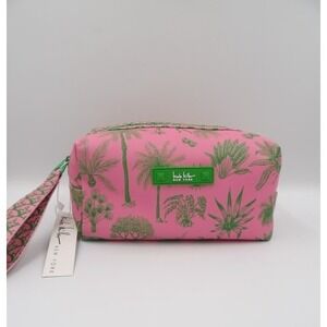 Nicole Miller Makeup Toiletries Travel Bag Pink & Green Jungle Theme NWT